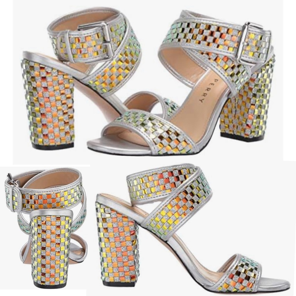 Katy Perry The Shana Iridescent Woven Silver Tone Size 7M/37